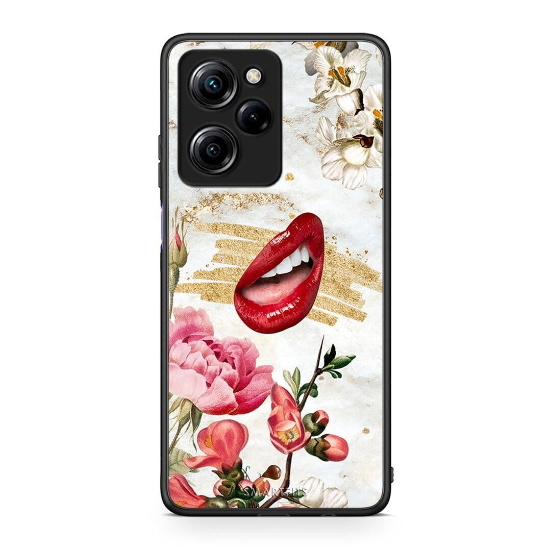 Θήκη Xiaomi Poco X5 Pro 5G Dual Red Lips από τη Smartfits με σχέδιο στο πίσω μέρος και μαύρο περίβλημα | Xiaomi Poco X5 Pro 5G Dual Red Lips Case with Colorful Back and Black Bezels