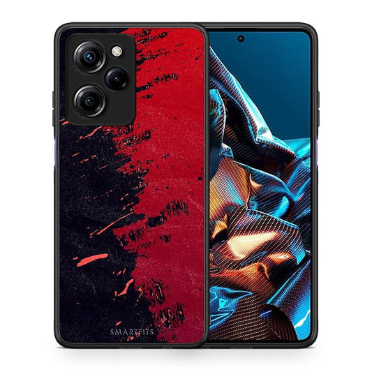 Θήκη Xiaomi Poco X5 Pro 5G Dual Red Paint από τη Smartfits με σχέδιο στο πίσω μέρος και μαύρο περίβλημα | Xiaomi Poco X5 Pro 5G Dual Red Paint Case with Colorful Back and Black Bezels