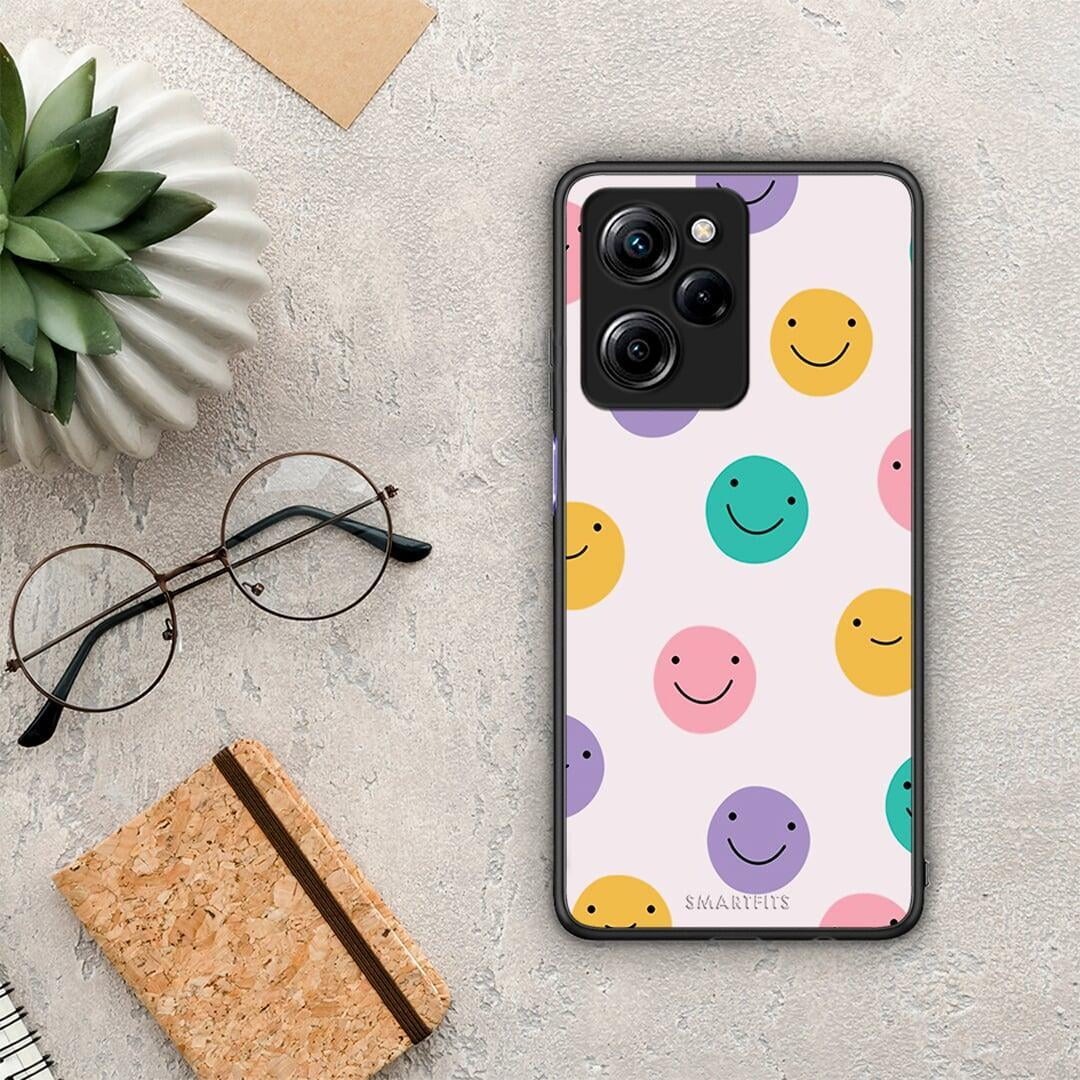 Θήκη Xiaomi Poco X5 Pro 5G Dual Smiley Faces από τη Smartfits με σχέδιο στο πίσω μέρος και μαύρο περίβλημα | Xiaomi Poco X5 Pro 5G Dual Smiley Faces Case with Colorful Back and Black Bezels