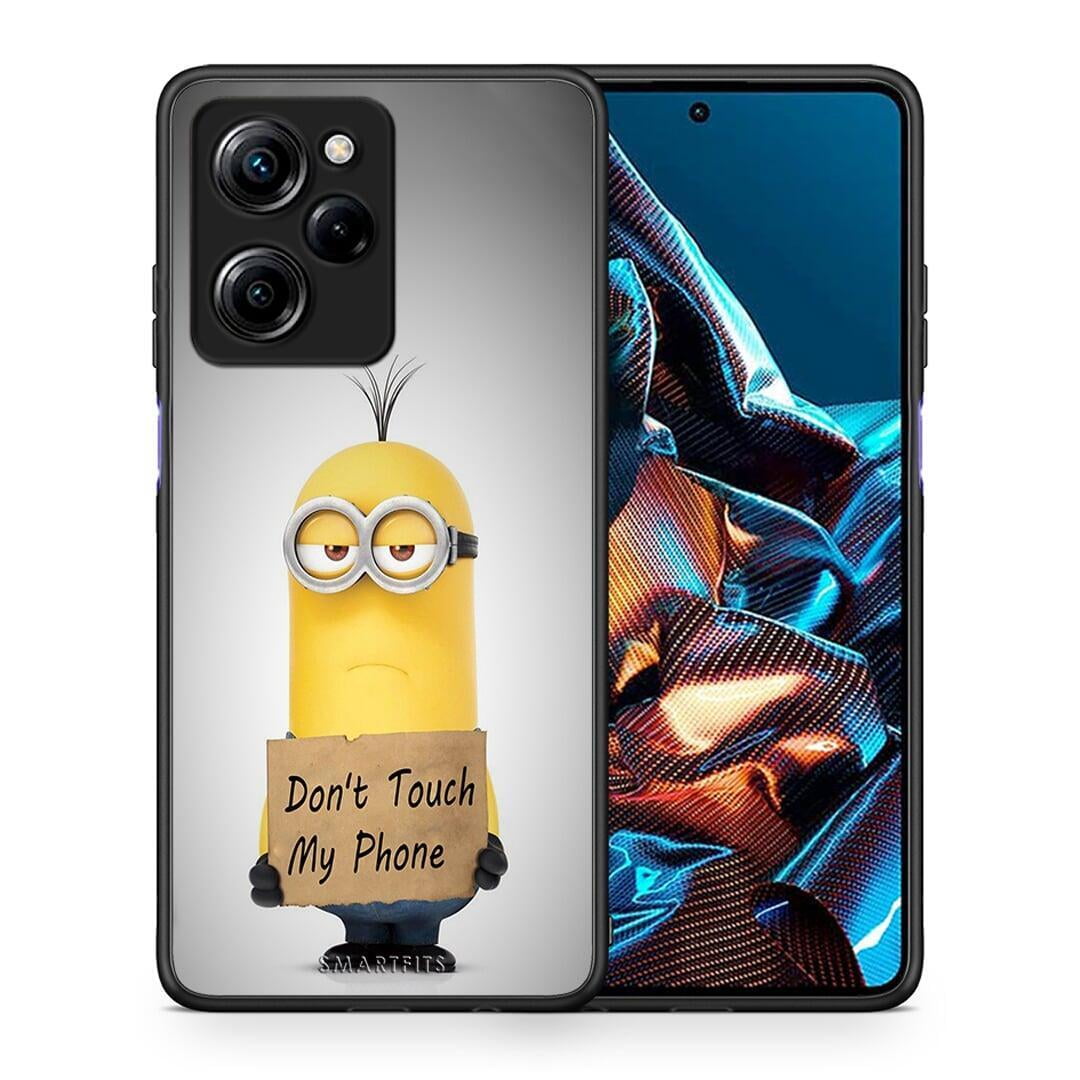 Θήκη Xiaomi Poco X5 Pro 5G Dual Text Minion από τη Smartfits με σχέδιο στο πίσω μέρος και μαύρο περίβλημα | Xiaomi Poco X5 Pro 5G Dual Text Minion Case with Colorful Back and Black Bezels