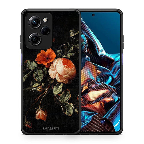Θήκη Xiaomi Poco X5 Pro 5G Dual Vintage Roses από τη Smartfits με σχέδιο στο πίσω μέρος και μαύρο περίβλημα | Xiaomi Poco X5 Pro 5G Dual Vintage Roses Case with Colorful Back and Black Bezels