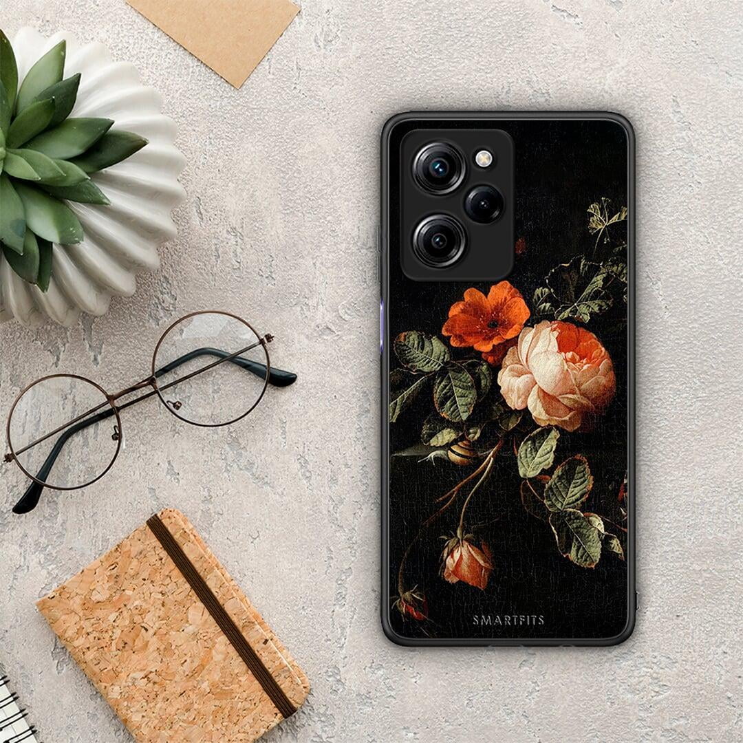 Θήκη Xiaomi Poco X5 Pro 5G Dual Vintage Roses από τη Smartfits με σχέδιο στο πίσω μέρος και μαύρο περίβλημα | Xiaomi Poco X5 Pro 5G Dual Vintage Roses Case with Colorful Back and Black Bezels