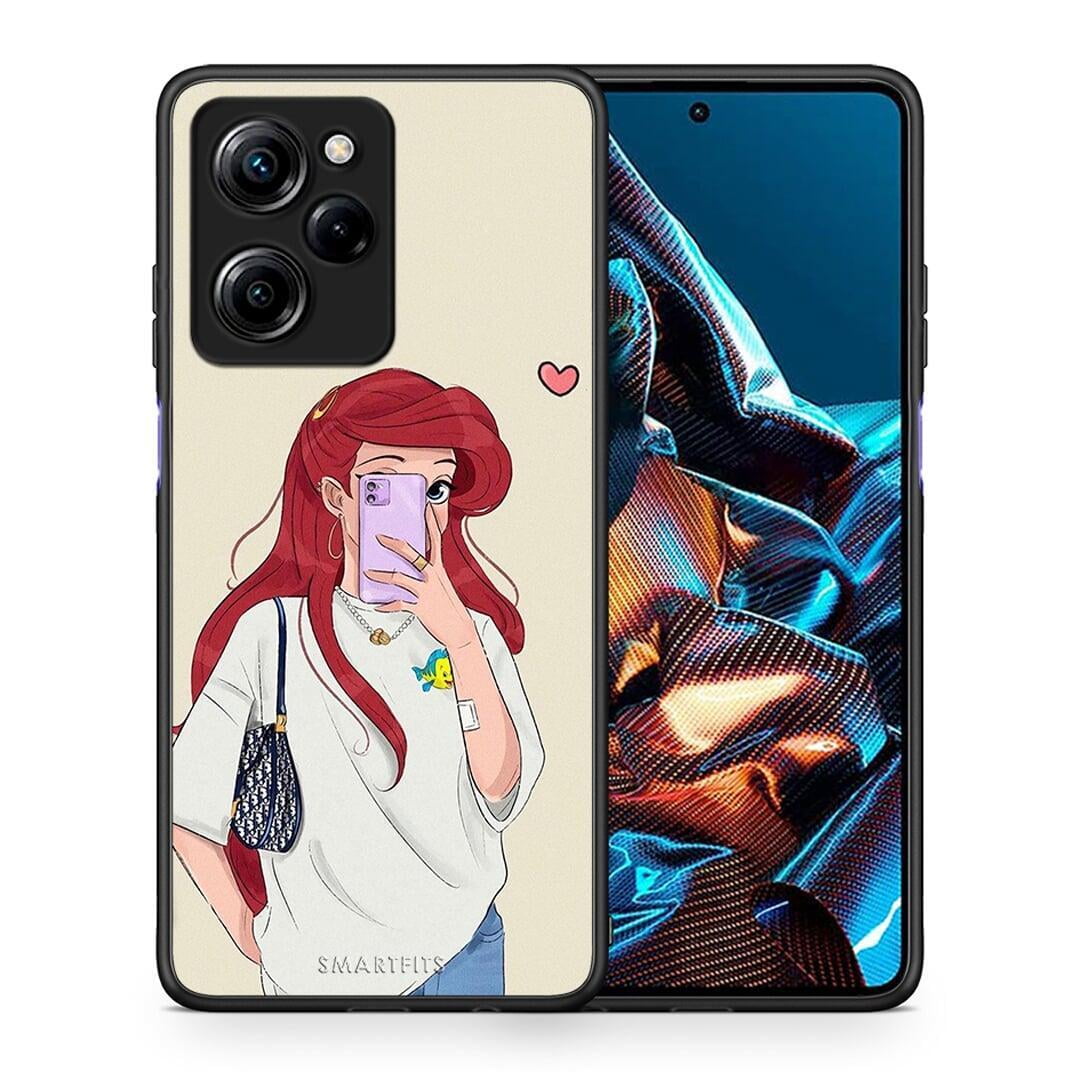 Θήκη Xiaomi Poco X5 Pro 5G Dual Walking Mermaid από τη Smartfits με σχέδιο στο πίσω μέρος και μαύρο περίβλημα | Xiaomi Poco X5 Pro 5G Dual Walking Mermaid Case with Colorful Back and Black Bezels