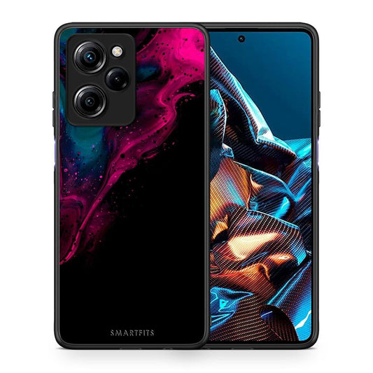 Θήκη Xiaomi Poco X5 Pro 5G Dual Watercolor Pink Black από τη Smartfits με σχέδιο στο πίσω μέρος και μαύρο περίβλημα | Xiaomi Poco X5 Pro 5G Dual Watercolor Pink Black Case with Colorful Back and Black Bezels