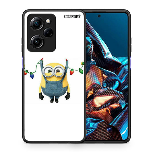 Θήκη Xiaomi Poco X5 Pro 5G Dual Xmas Minion Lights από τη Smartfits με σχέδιο στο πίσω μέρος και μαύρο περίβλημα | Xiaomi Poco X5 Pro 5G Dual Xmas Minion Lights Case with Colorful Back and Black Bezels