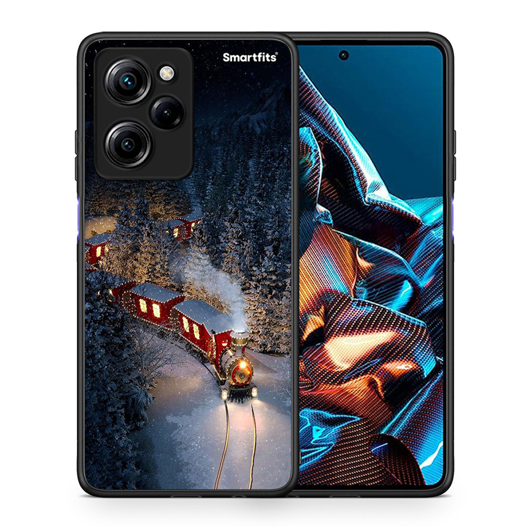 Θήκη Xiaomi Poco X5 Pro 5G Dual Xmas Train από τη Smartfits με σχέδιο στο πίσω μέρος και μαύρο περίβλημα | Xiaomi Poco X5 Pro 5G Dual Xmas Train Case with Colorful Back and Black Bezels