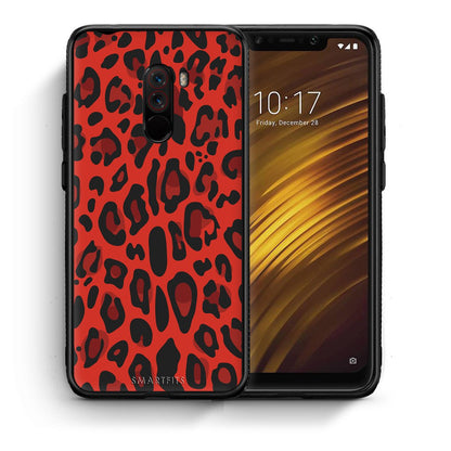 Θήκη Xiaomi Pocophone F1 Red Leopard Animal από τη Smartfits με σχέδιο στο πίσω μέρος και μαύρο περίβλημα | Xiaomi Pocophone F1 Red Leopard Animal case with colorful back and black bezels