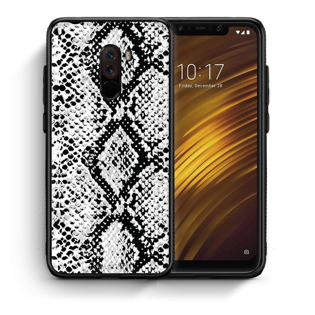 Θήκη Xiaomi Pocophone F1 White Snake Animal από τη Smartfits με σχέδιο στο πίσω μέρος και μαύρο περίβλημα | Xiaomi Pocophone F1 White Snake Animal case with colorful back and black bezels