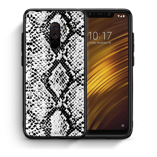 Θήκη Xiaomi Pocophone F1 White Snake Animal από τη Smartfits με σχέδιο στο πίσω μέρος και μαύρο περίβλημα | Xiaomi Pocophone F1 White Snake Animal case with colorful back and black bezels