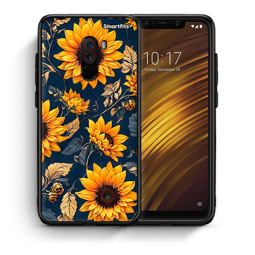 Θήκη Xiaomi Pocophone F1 Autumn Sunflowers από τη Smartfits με σχέδιο στο πίσω μέρος και μαύρο περίβλημα | Xiaomi Pocophone F1 Autumn Sunflowers case with colorful back and black bezels