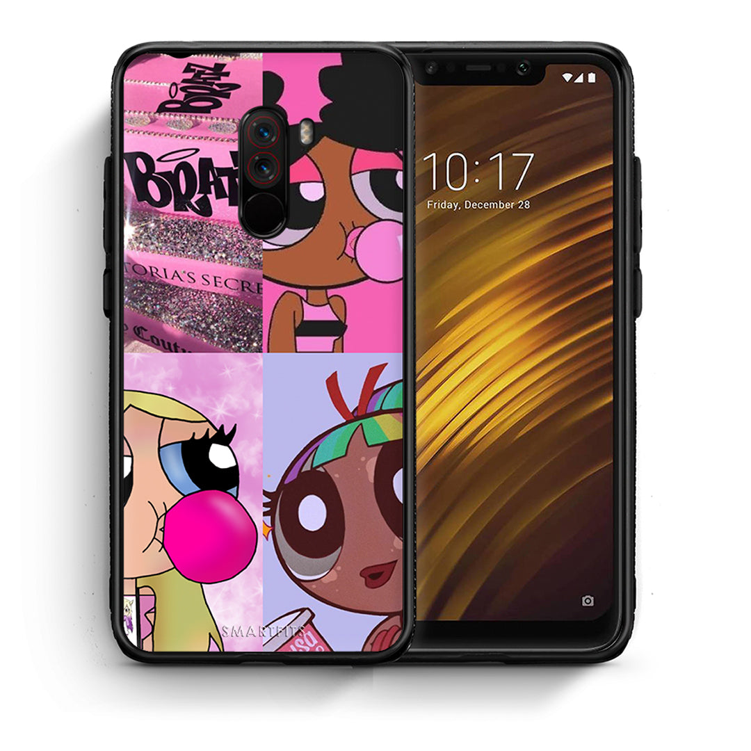 Θήκη Αγίου Βαλεντίνου Xiaomi Pocophone F1 Bubble Girls από τη Smartfits με σχέδιο στο πίσω μέρος και μαύρο περίβλημα | Xiaomi Pocophone F1 Bubble Girls case with colorful back and black bezels