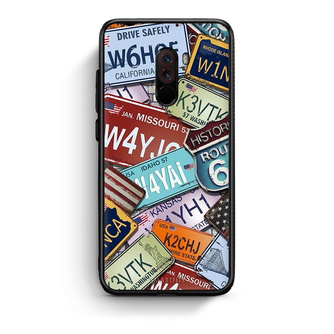 Xiaomi Pocophone F1 Car Plates θήκη από τη Smartfits με σχέδιο στο πίσω μέρος και μαύρο περίβλημα | Smartphone case with colorful back and black bezels by Smartfits