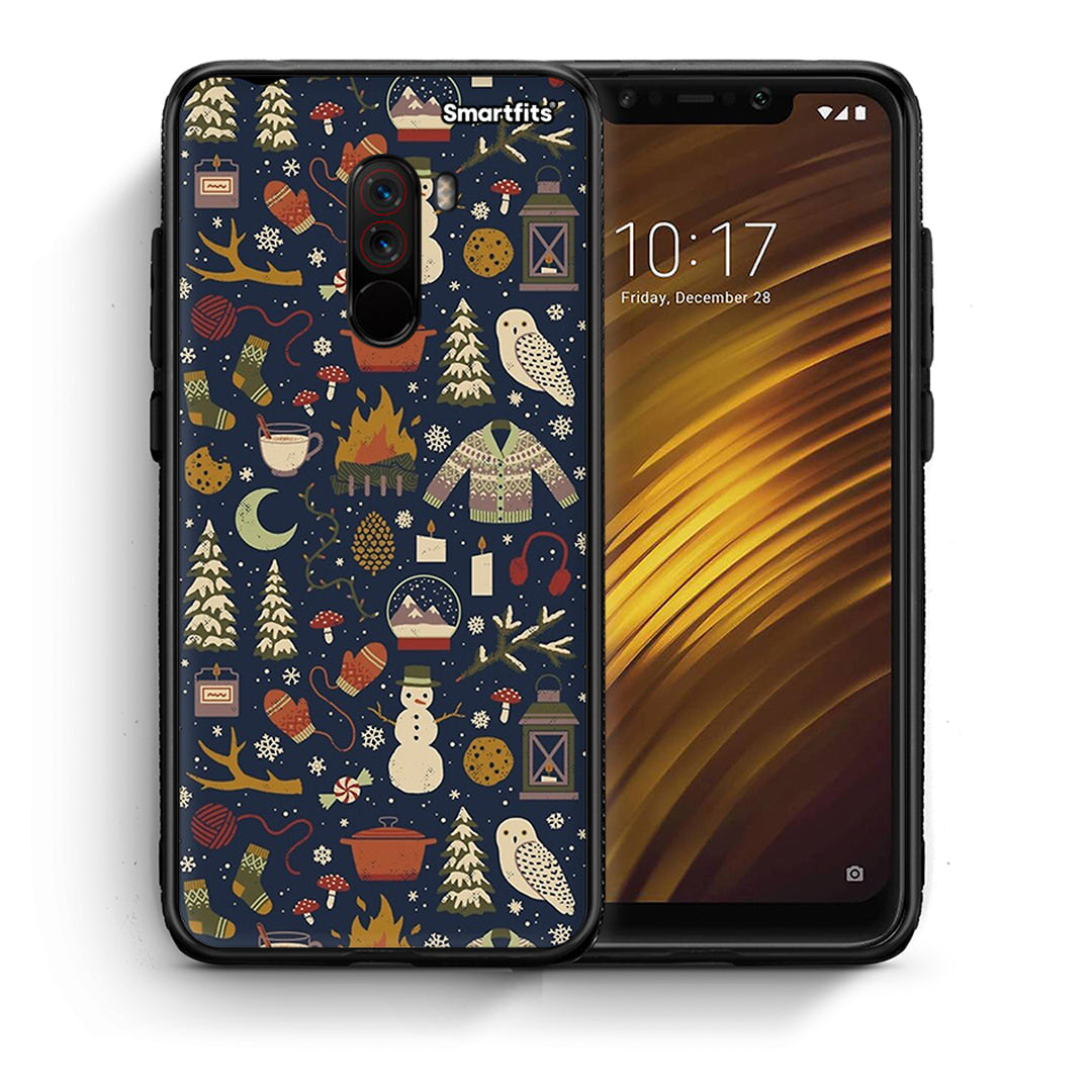 Θήκη Xiaomi Pocophone F1 Christmas Elements από τη Smartfits με σχέδιο στο πίσω μέρος και μαύρο περίβλημα | Xiaomi Pocophone F1 Christmas Elements case with colorful back and black bezels