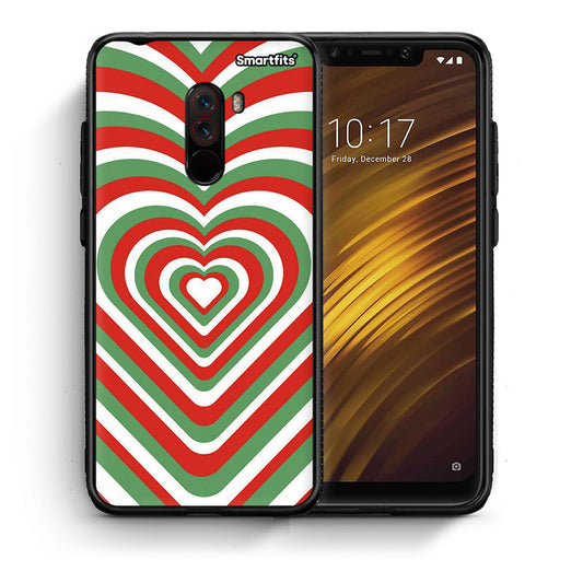 Θήκη Xiaomi Pocophone F1 Christmas Hearts από τη Smartfits με σχέδιο στο πίσω μέρος και μαύρο περίβλημα | Xiaomi Pocophone F1 Christmas Hearts case with colorful back and black bezels