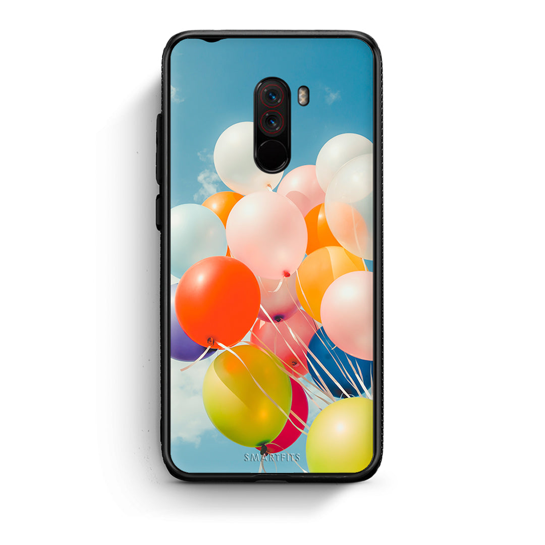 Xiaomi Pocophone F1 Colorful Balloons θήκη από τη Smartfits με σχέδιο στο πίσω μέρος και μαύρο περίβλημα | Smartphone case with colorful back and black bezels by Smartfits
