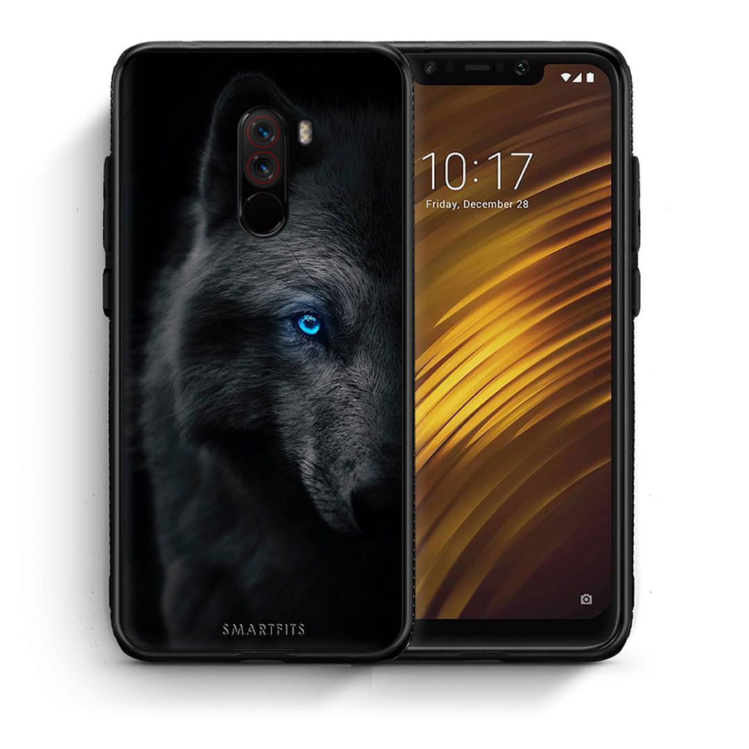 Θήκη Xiaomi Pocophone F1 Dark Wolf από τη Smartfits με σχέδιο στο πίσω μέρος και μαύρο περίβλημα | Xiaomi Pocophone F1 Dark Wolf case with colorful back and black bezels