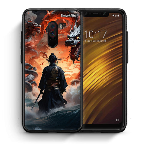 Θήκη Xiaomi Pocophone F1 Dragons Fight από τη Smartfits με σχέδιο στο πίσω μέρος και μαύρο περίβλημα | Xiaomi Pocophone F1 Dragons Fight case with colorful back and black bezels