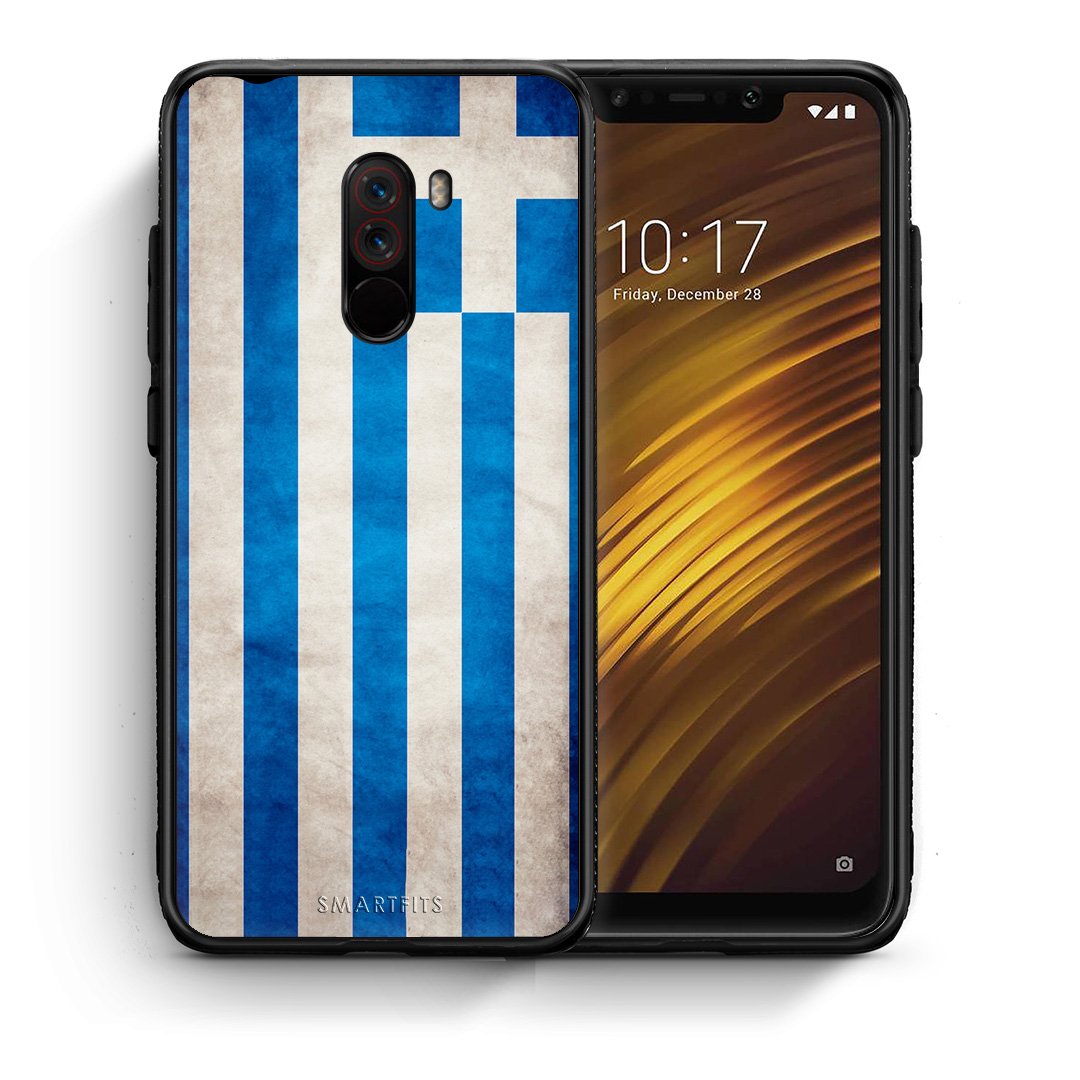 Θήκη Xiaomi Pocophone F1 Greek Flag από τη Smartfits με σχέδιο στο πίσω μέρος και μαύρο περίβλημα | Xiaomi Pocophone F1 Greek Flag case with colorful back and black bezels