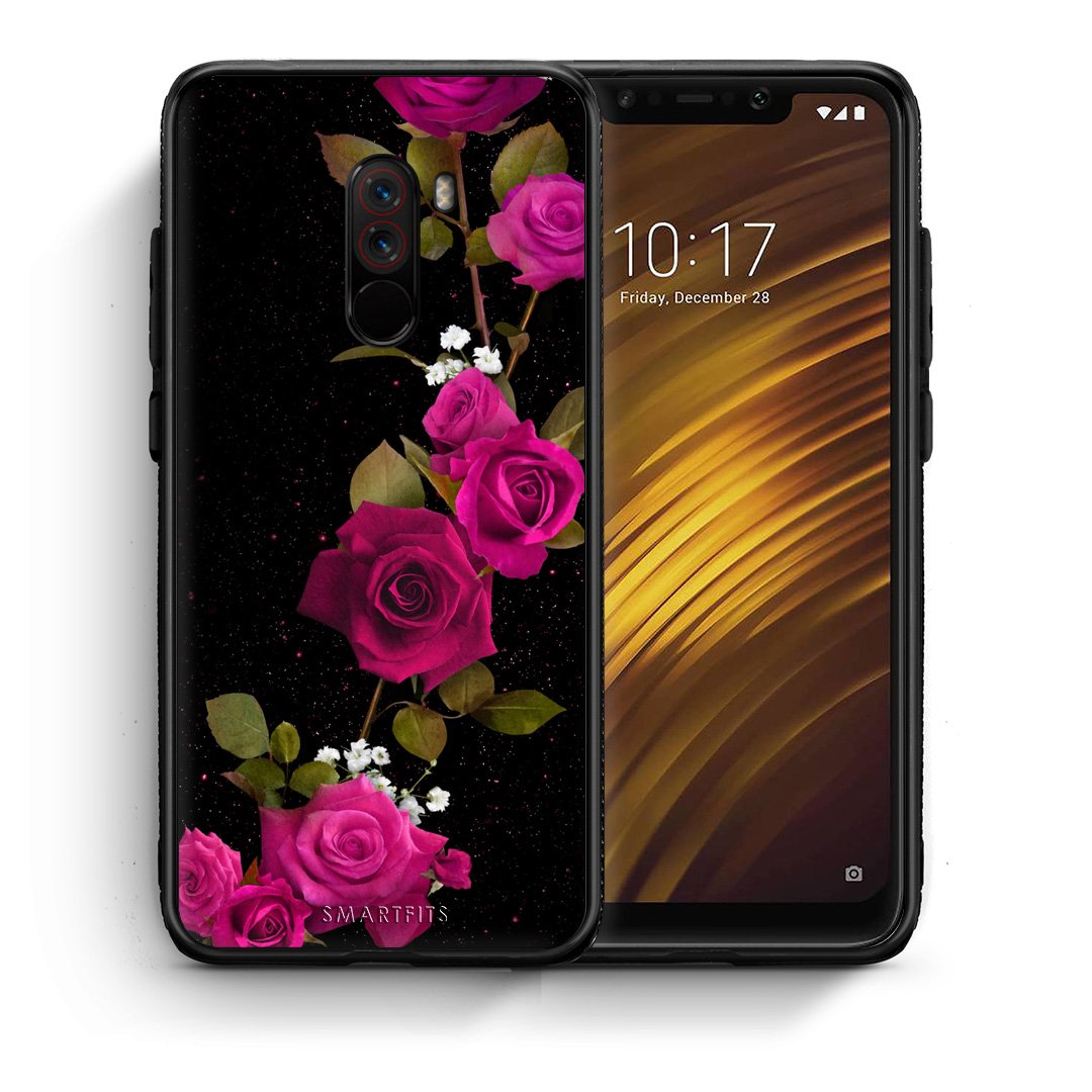 Θήκη Xiaomi Pocophone F1 Red Roses Flower από τη Smartfits με σχέδιο στο πίσω μέρος και μαύρο περίβλημα | Xiaomi Pocophone F1 Red Roses Flower case with colorful back and black bezels