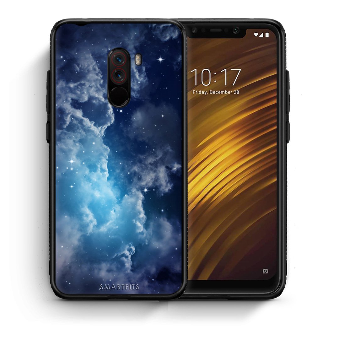 Θήκη Xiaomi Pocophone F1 Blue Sky Galaxy από τη Smartfits με σχέδιο στο πίσω μέρος και μαύρο περίβλημα | Xiaomi Pocophone F1 Blue Sky Galaxy case with colorful back and black bezels