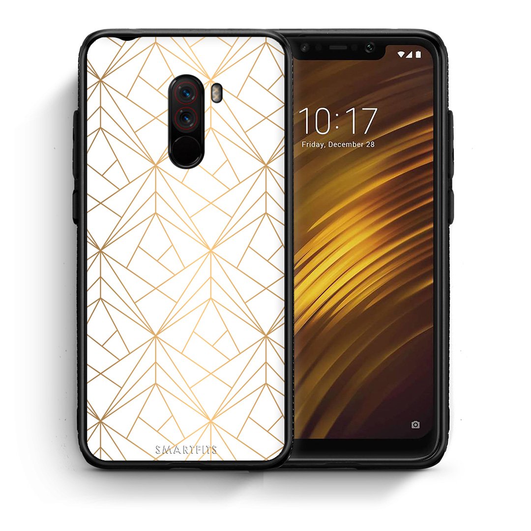 Θήκη Xiaomi Pocophone F1 Luxury White Geometric από τη Smartfits με σχέδιο στο πίσω μέρος και μαύρο περίβλημα | Xiaomi Pocophone F1 Luxury White Geometric case with colorful back and black bezels