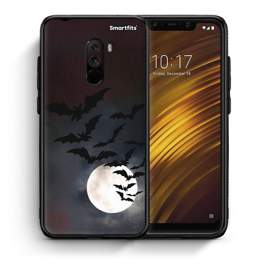 Θήκη Xiaomi Pocophone F1 Halloween Bat Night από τη Smartfits με σχέδιο στο πίσω μέρος και μαύρο περίβλημα | Xiaomi Pocophone F1 Halloween Bat Night case with colorful back and black bezels