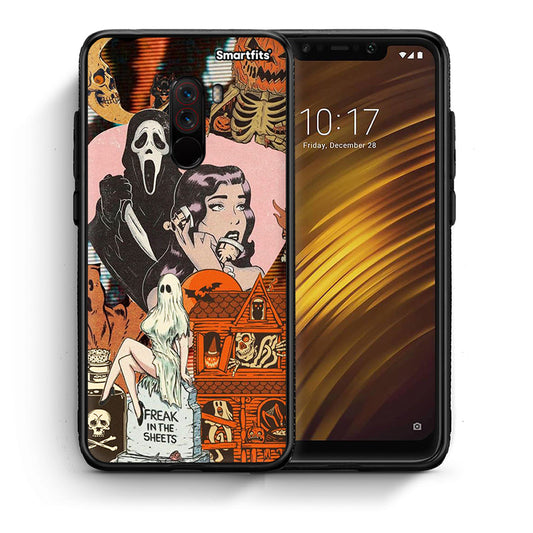 Θήκη Xiaomi Pocophone F1 Halloween Collage από τη Smartfits με σχέδιο στο πίσω μέρος και μαύρο περίβλημα | Xiaomi Pocophone F1 Halloween Collage case with colorful back and black bezels