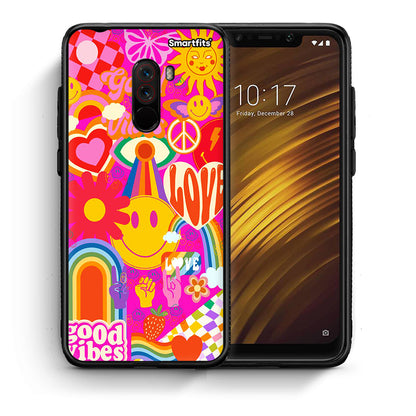 Θήκη Xiaomi Pocophone F1 Hippie Love από τη Smartfits με σχέδιο στο πίσω μέρος και μαύρο περίβλημα | Xiaomi Pocophone F1 Hippie Love case with colorful back and black bezels