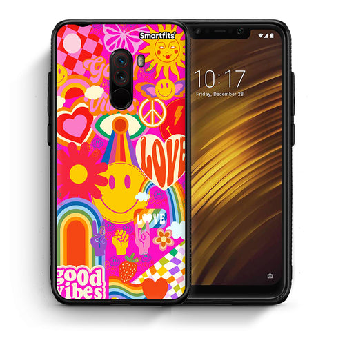 Θήκη Xiaomi Pocophone F1 Hippie Love από τη Smartfits με σχέδιο στο πίσω μέρος και μαύρο περίβλημα | Xiaomi Pocophone F1 Hippie Love case with colorful back and black bezels