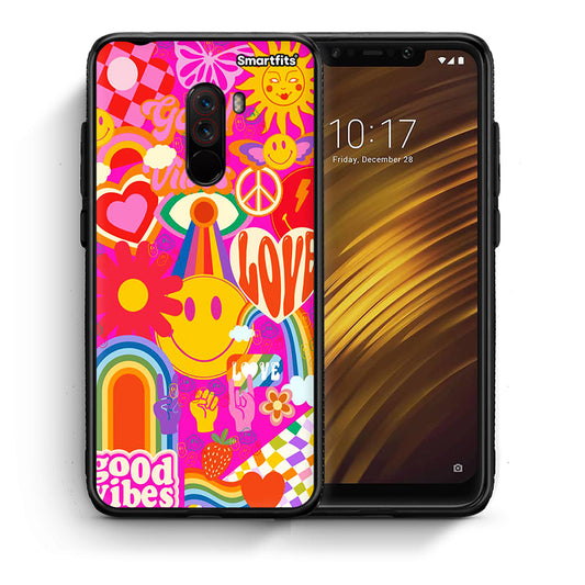 Θήκη Xiaomi Pocophone F1 Hippie Love από τη Smartfits με σχέδιο στο πίσω μέρος και μαύρο περίβλημα | Xiaomi Pocophone F1 Hippie Love case with colorful back and black bezels