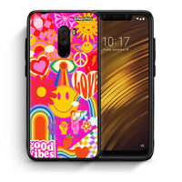 Thumbnail for Θήκη Xiaomi Pocophone F1 Hippie Love από τη Smartfits με σχέδιο στο πίσω μέρος και μαύρο περίβλημα | Xiaomi Pocophone F1 Hippie Love case with colorful back and black bezels