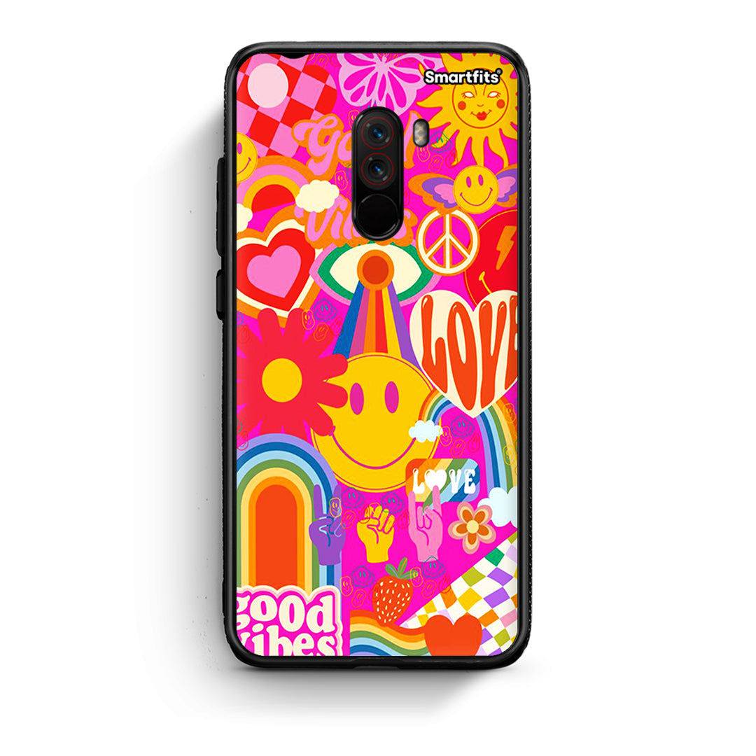 Xiaomi Pocophone F1 Hippie Love θήκη από τη Smartfits με σχέδιο στο πίσω μέρος και μαύρο περίβλημα | Smartphone case with colorful back and black bezels by Smartfits