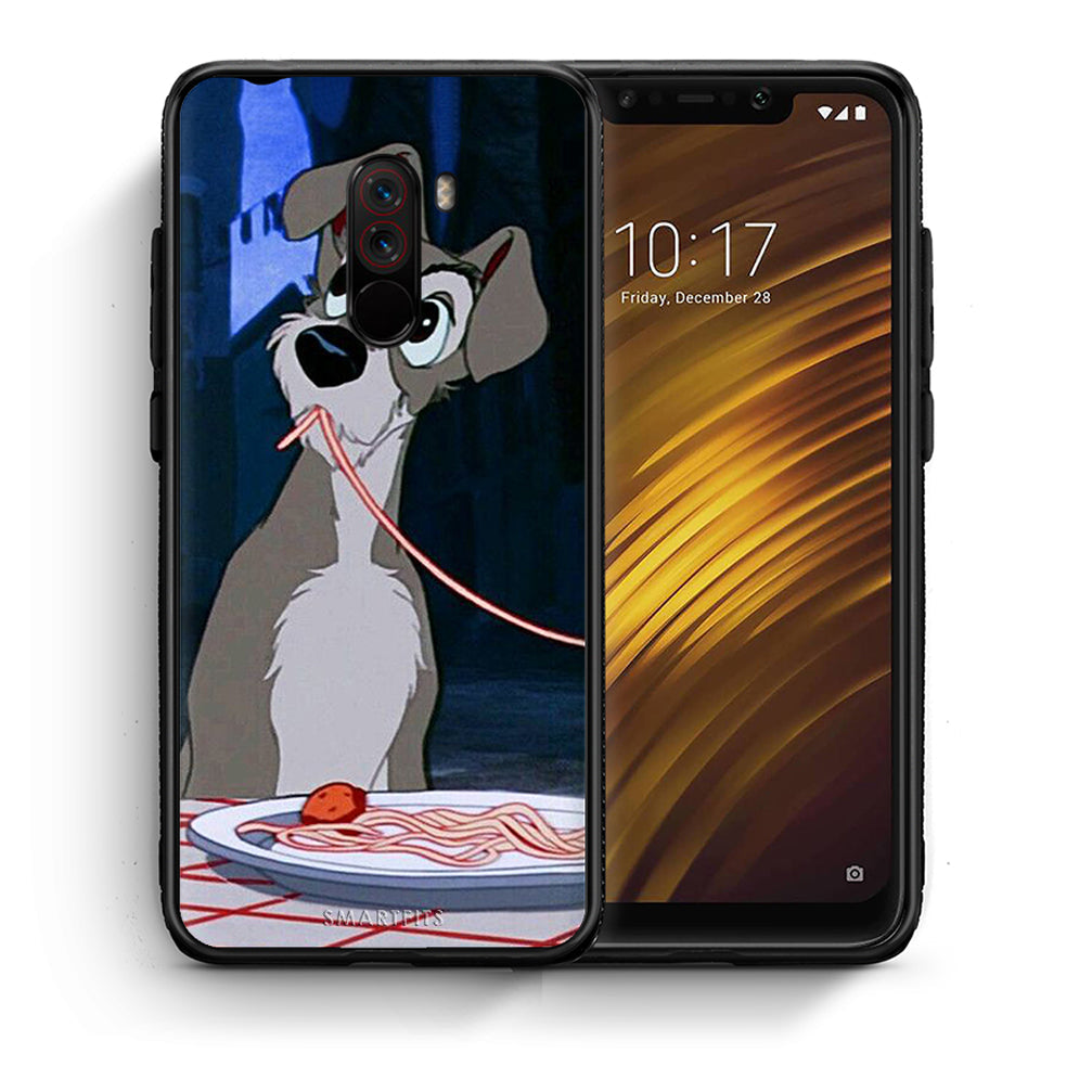 Θήκη Αγίου Βαλεντίνου Xiaomi Pocophone F1 Lady And Tramp 1 από τη Smartfits με σχέδιο στο πίσω μέρος και μαύρο περίβλημα | Xiaomi Pocophone F1 Lady And Tramp 1 case with colorful back and black bezels