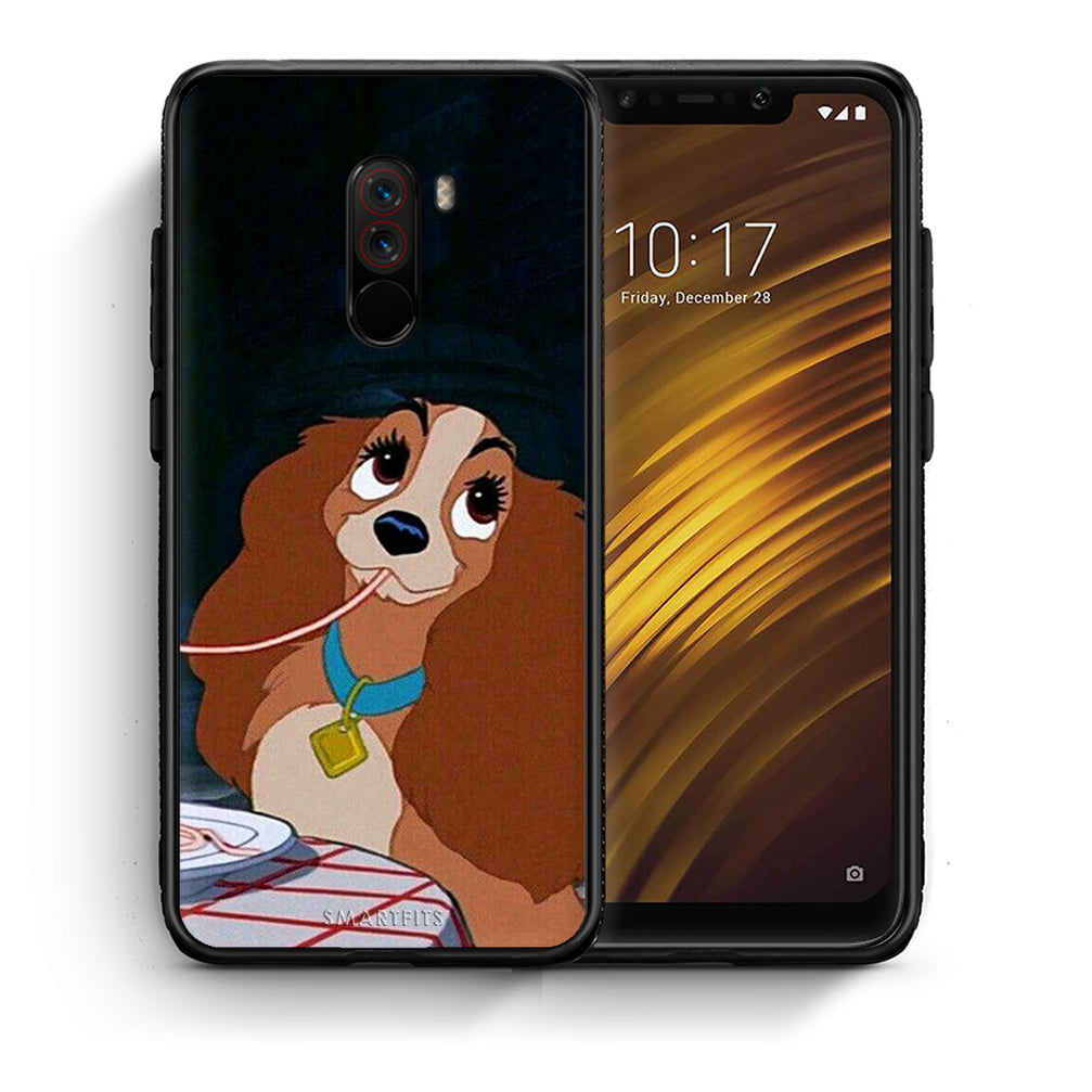 Θήκη Αγίου Βαλεντίνου Xiaomi Pocophone F1 Lady And Tramp 2 από τη Smartfits με σχέδιο στο πίσω μέρος και μαύρο περίβλημα | Xiaomi Pocophone F1 Lady And Tramp 2 case with colorful back and black bezels