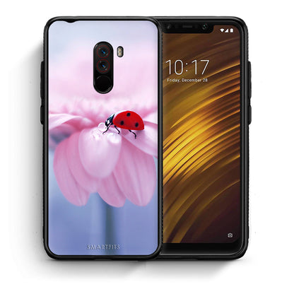 Θήκη Xiaomi Pocophone F1 Ladybug Flower από τη Smartfits με σχέδιο στο πίσω μέρος και μαύρο περίβλημα | Xiaomi Pocophone F1 Ladybug Flower case with colorful back and black bezels
