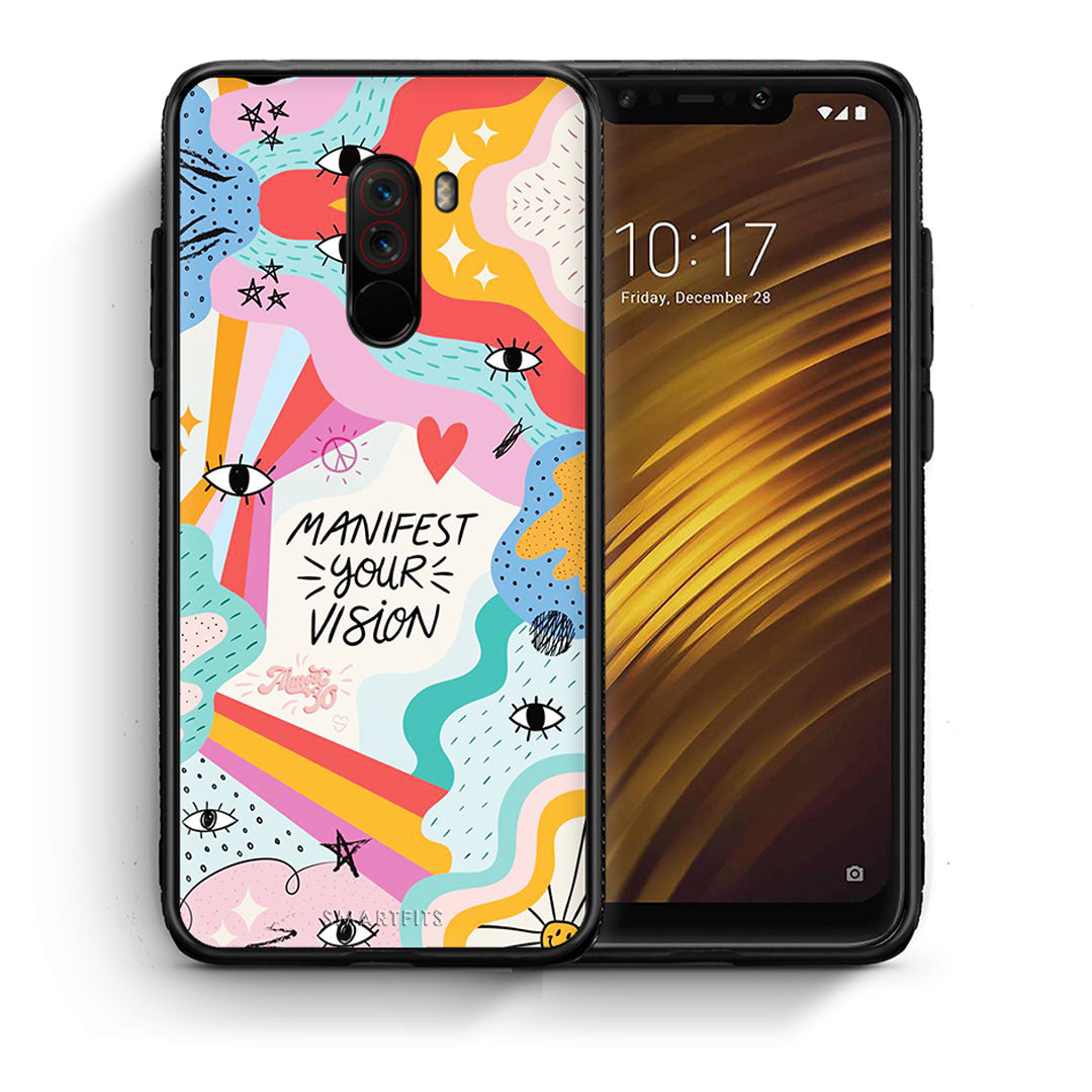 Θήκη Xiaomi Pocophone F1 Manifest Your Vision από τη Smartfits με σχέδιο στο πίσω μέρος και μαύρο περίβλημα | Xiaomi Pocophone F1 Manifest Your Vision case with colorful back and black bezels
