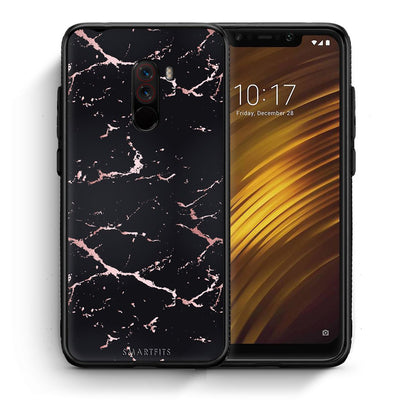 Θήκη Xiaomi Pocophone F1 Black Rosegold Marble από τη Smartfits με σχέδιο στο πίσω μέρος και μαύρο περίβλημα | Xiaomi Pocophone F1 Black Rosegold Marble case with colorful back and black bezels