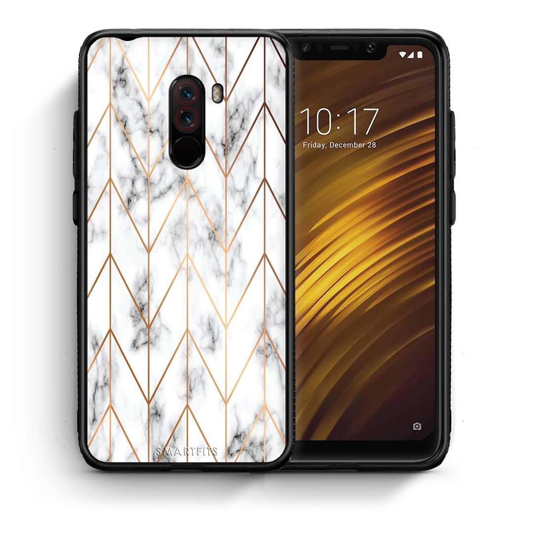 Θήκη Xiaomi Pocophone F1 Gold Geometric Marble από τη Smartfits με σχέδιο στο πίσω μέρος και μαύρο περίβλημα | Xiaomi Pocophone F1 Gold Geometric Marble case with colorful back and black bezels