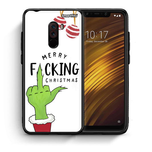 Θήκη Xiaomi Pocophone F1 Merry F Xmas από τη Smartfits με σχέδιο στο πίσω μέρος και μαύρο περίβλημα | Xiaomi Pocophone F1 Merry F Xmas case with colorful back and black bezels
