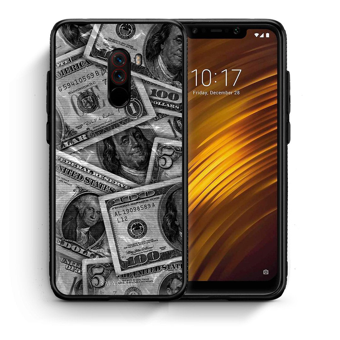 Θήκη Xiaomi Pocophone F1 Money Dollars από τη Smartfits με σχέδιο στο πίσω μέρος και μαύρο περίβλημα | Xiaomi Pocophone F1 Money Dollars case with colorful back and black bezels