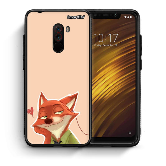 Θήκη Xiaomi Pocophone F1 Nick Wilde And Judy Hopps Love 1 από τη Smartfits με σχέδιο στο πίσω μέρος και μαύρο περίβλημα | Xiaomi Pocophone F1 Nick Wilde And Judy Hopps Love 1 case with colorful back and black bezels