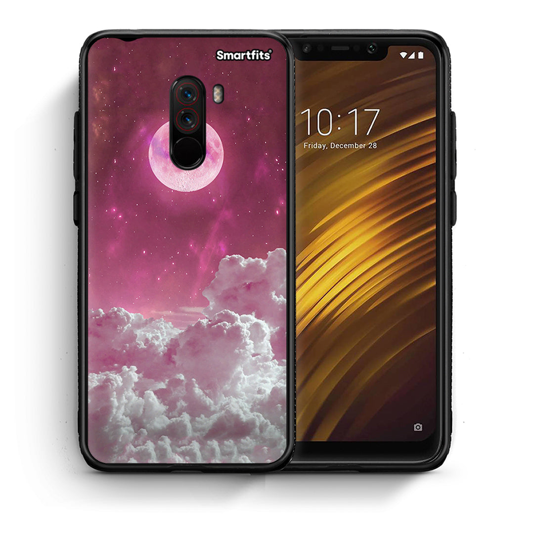 Θήκη Xiaomi Pocophone F1 Pink Moon από τη Smartfits με σχέδιο στο πίσω μέρος και μαύρο περίβλημα | Xiaomi Pocophone F1 Pink Moon case with colorful back and black bezels