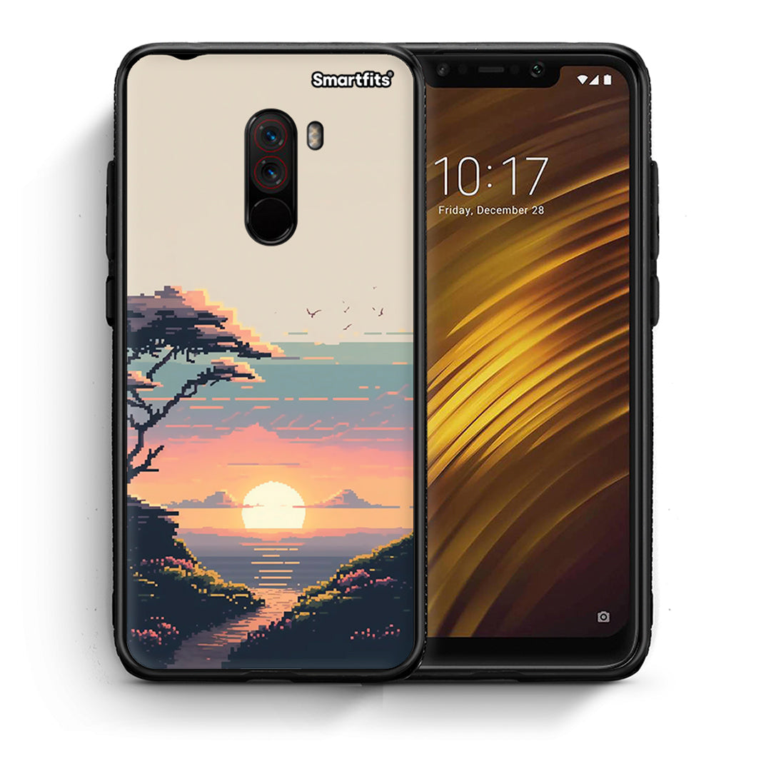 Θήκη Xiaomi Pocophone F1 Pixel Sunset από τη Smartfits με σχέδιο στο πίσω μέρος και μαύρο περίβλημα | Xiaomi Pocophone F1 Pixel Sunset case with colorful back and black bezels