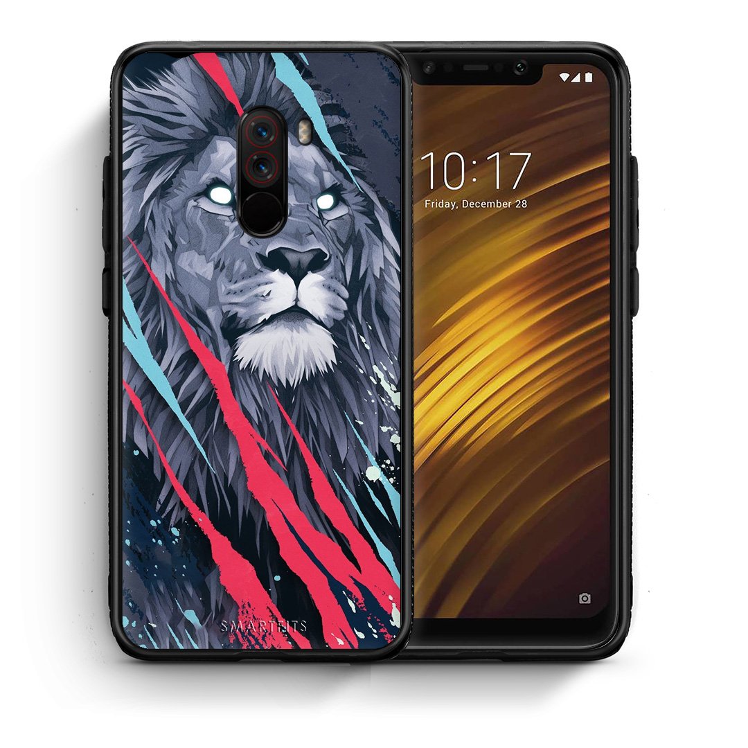 Θήκη Xiaomi Pocophone F1 Lion Designer PopArt από τη Smartfits με σχέδιο στο πίσω μέρος και μαύρο περίβλημα | Xiaomi Pocophone F1 Lion Designer PopArt case with colorful back and black bezels