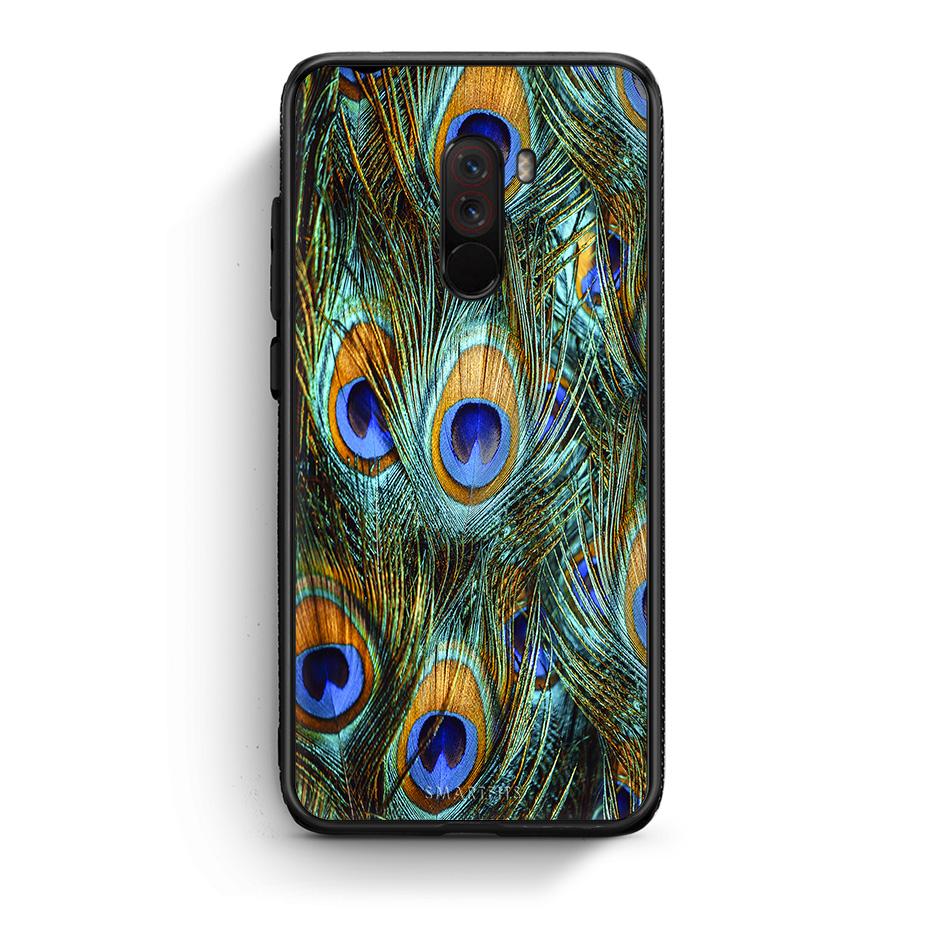 Xiaomi Pocophone F1 Real Peacock Feathers θήκη από τη Smartfits με σχέδιο στο πίσω μέρος και μαύρο περίβλημα | Smartphone case with colorful back and black bezels by Smartfits