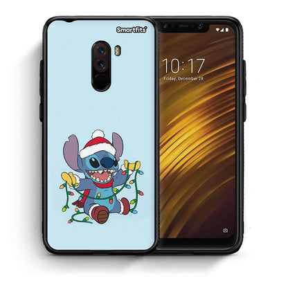 Θήκη Xiaomi Pocophone F1 Santa Stich από τη Smartfits με σχέδιο στο πίσω μέρος και μαύρο περίβλημα | Xiaomi Pocophone F1 Santa Stich case with colorful back and black bezels