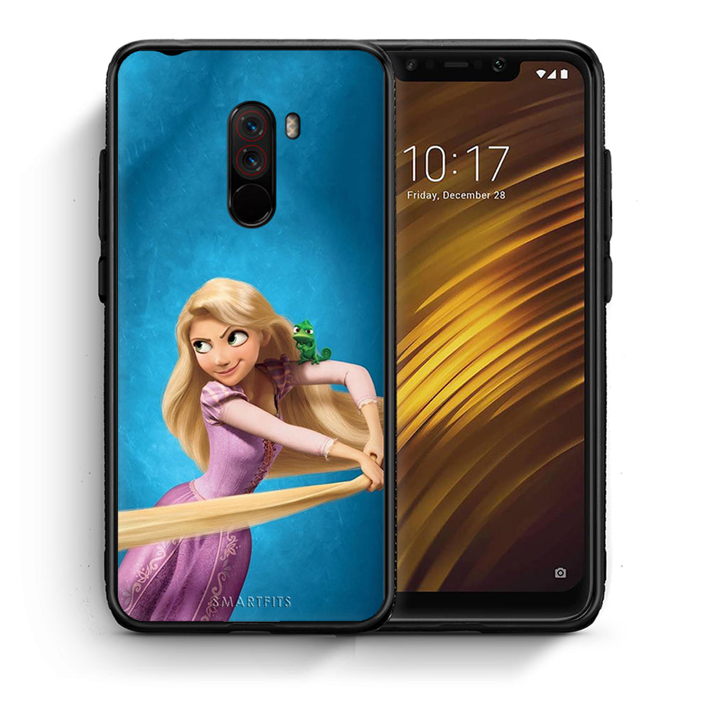 Θήκη Αγίου Βαλεντίνου Xiaomi Pocophone F1 Tangled 2 από τη Smartfits με σχέδιο στο πίσω μέρος και μαύρο περίβλημα | Xiaomi Pocophone F1 Tangled 2 case with colorful back and black bezels