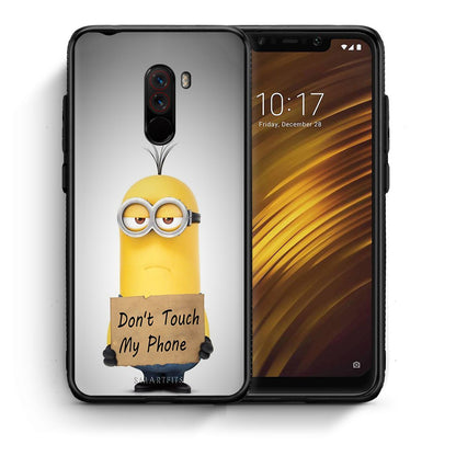 Θήκη Xiaomi Pocophone F1 Minion Text από τη Smartfits με σχέδιο στο πίσω μέρος και μαύρο περίβλημα | Xiaomi Pocophone F1 Minion Text case with colorful back and black bezels