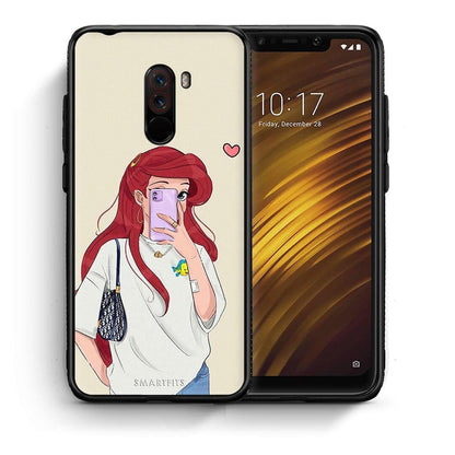 Θήκη Xiaomi Pocophone F1 Walking Mermaid από τη Smartfits με σχέδιο στο πίσω μέρος και μαύρο περίβλημα | Xiaomi Pocophone F1 Walking Mermaid case with colorful back and black bezels