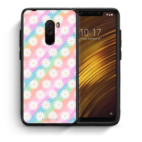 Θήκη Xiaomi Pocophone F1 White Daisies από τη Smartfits με σχέδιο στο πίσω μέρος και μαύρο περίβλημα | Xiaomi Pocophone F1 White Daisies case with colorful back and black bezels